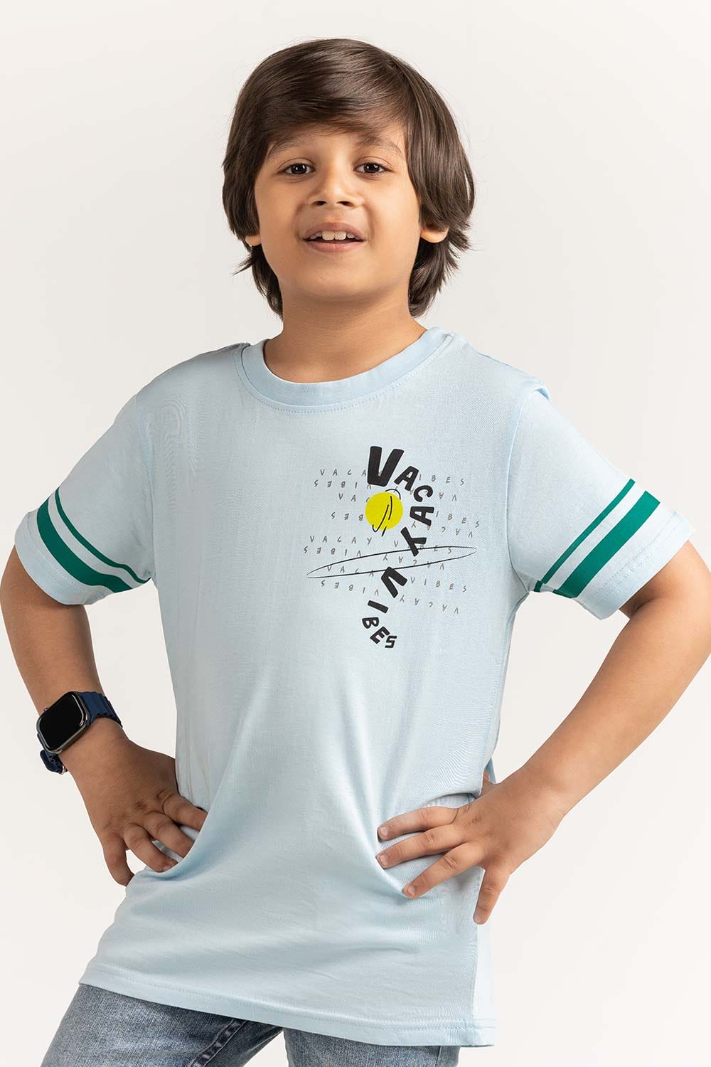 Blue Junior Boy Knit Printed Tee JB-TS-SS24-041