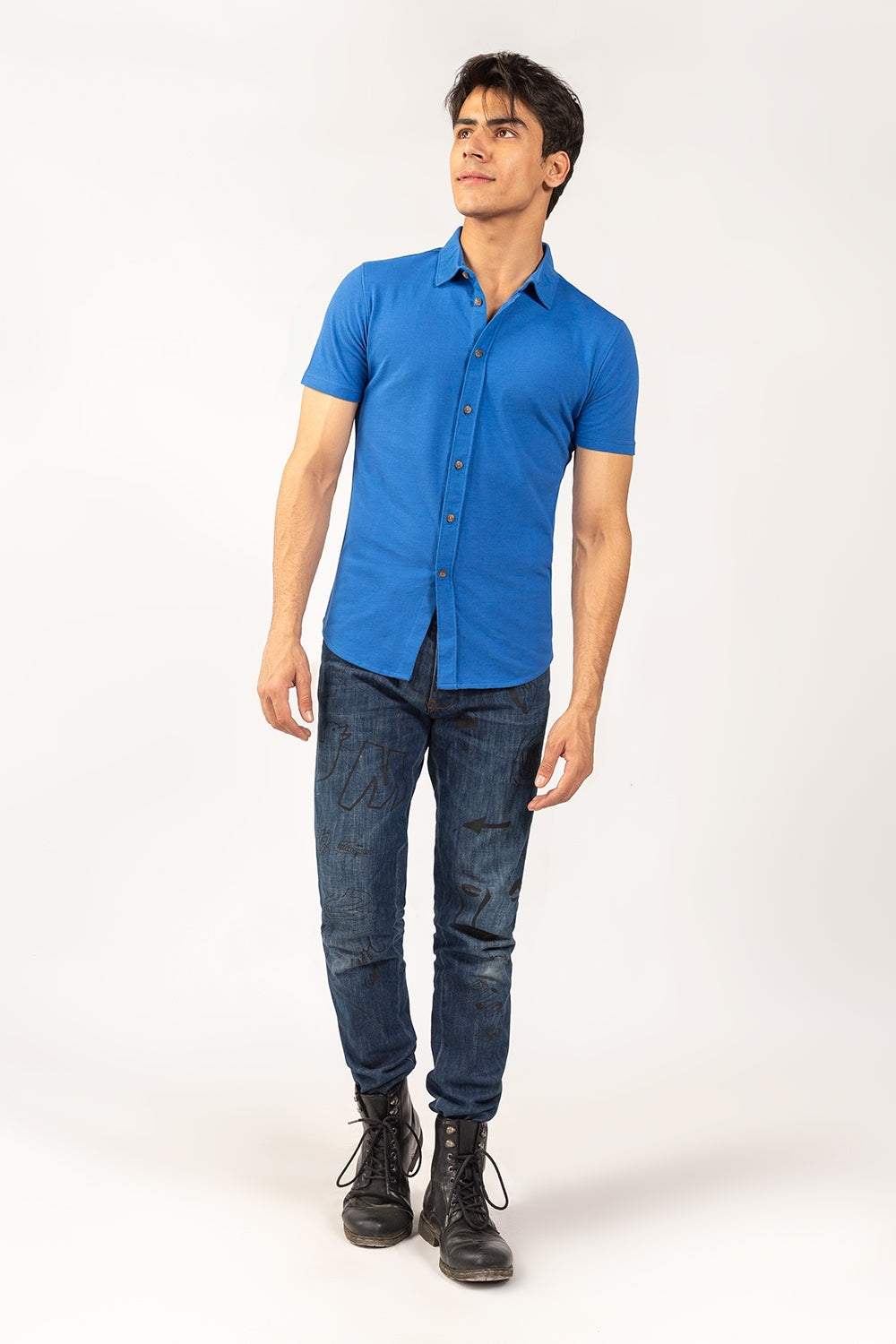 Blue Knitted Casual Shirt HS-CS-KNIT-D13
