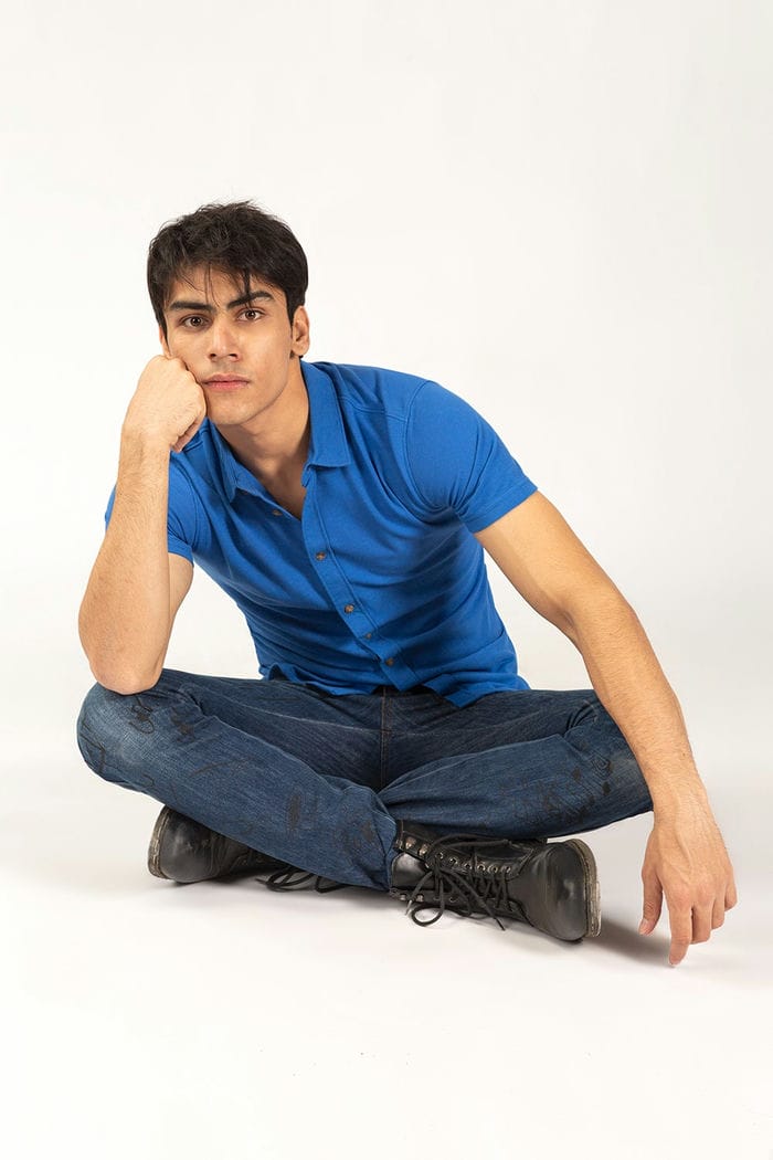 Blue Knitted Casual Shirt HS-CS-KNIT-D13