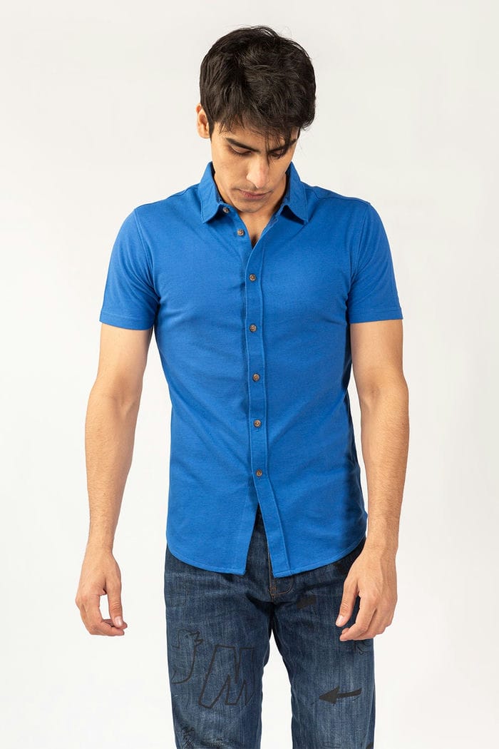 Blue Knitted Casual Shirt HS-CS-KNIT-D13