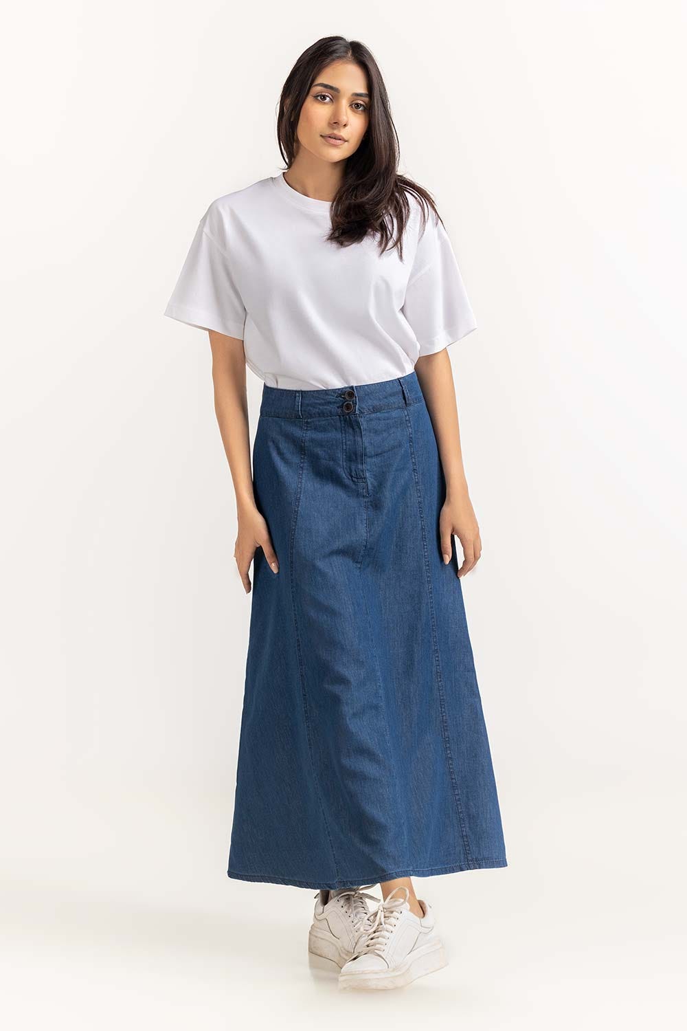 Blue Light Weight Denim Skirt 231-218-300