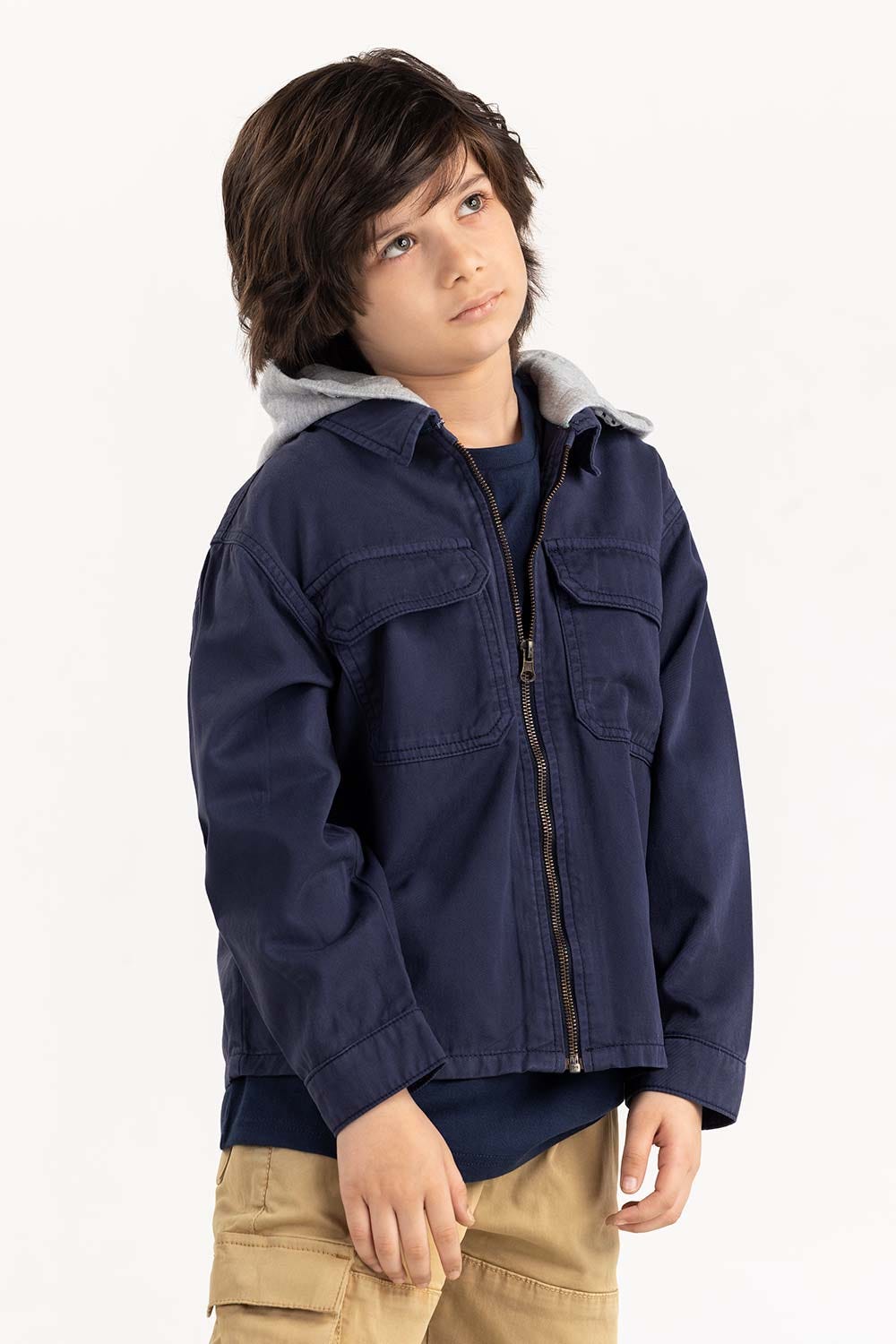 Junior Boy Blue Overshirt With Removable Hood 224-317-005