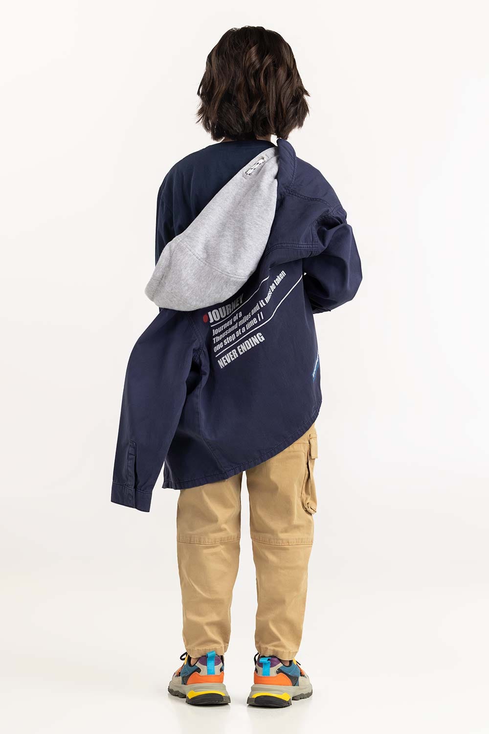 Junior Boy Blue Overshirt With Removable Hood 224-317-005