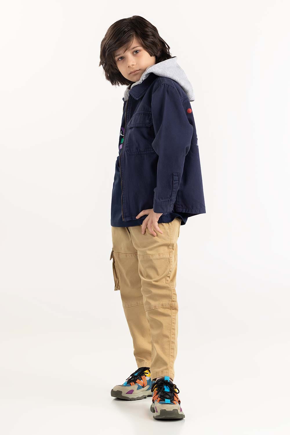Junior Boy Blue Overshirt With Removable Hood 224-317-005