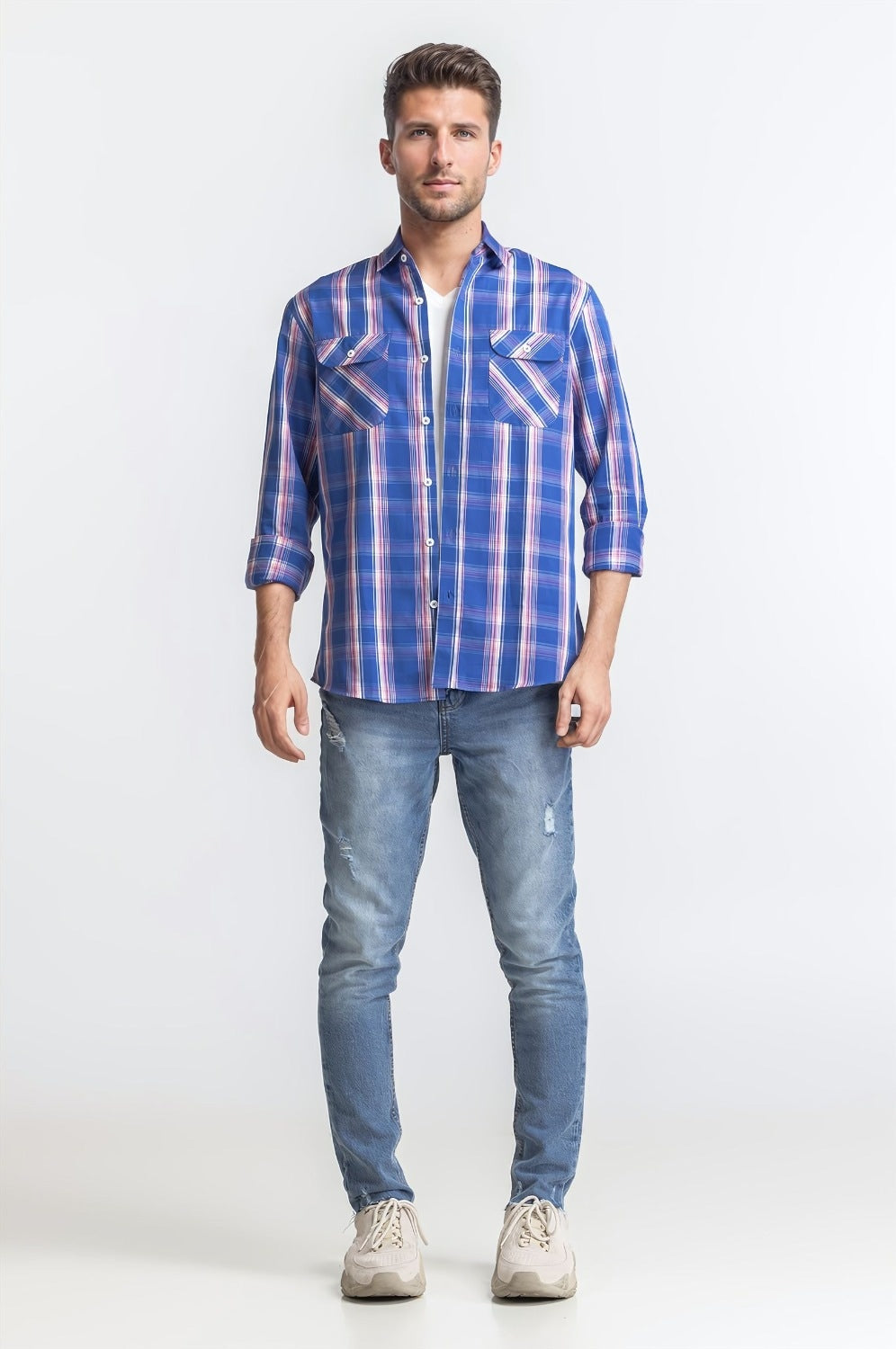 Blue Pink Checkered Casual Shirt MN-CS-SS24-107