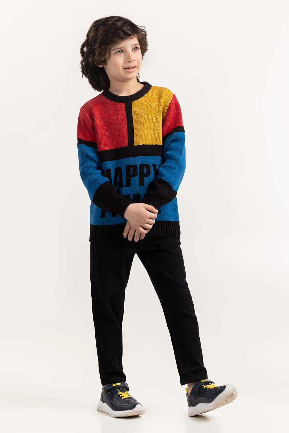 Toddler Boy Blue Red Knit Sweater Color Block 224-511-020