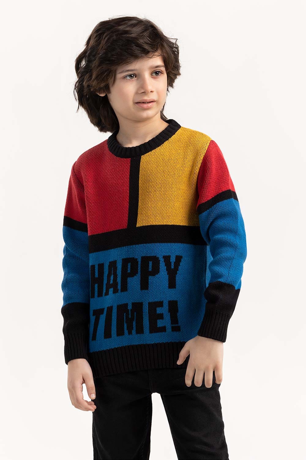 Toddler Boy Blue Red Knit Sweater Color Block 224-511-020