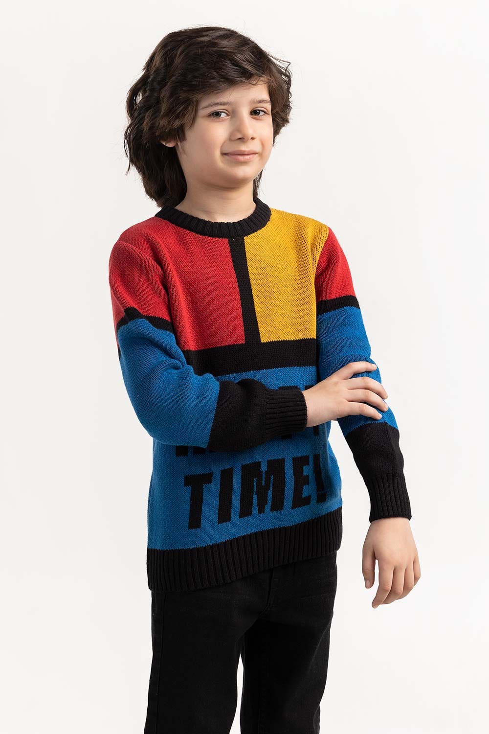 Toddler Boy Blue Red Knit Sweater Color Block 224-511-020