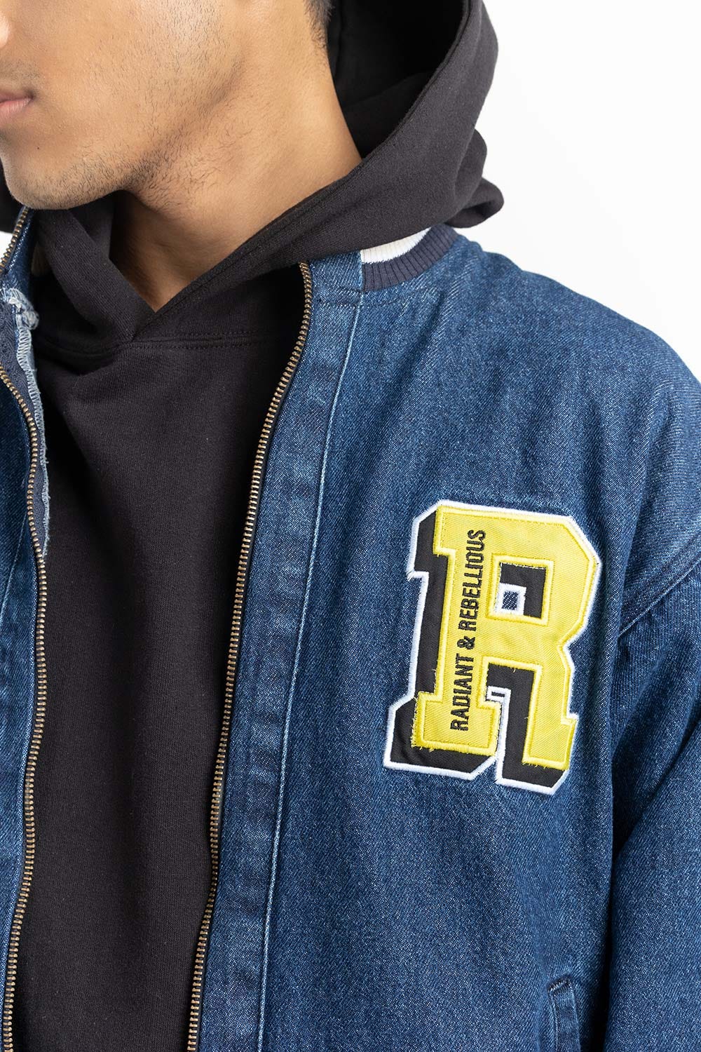 Blue Ribbed Collared Denim Jacket 224-110-038