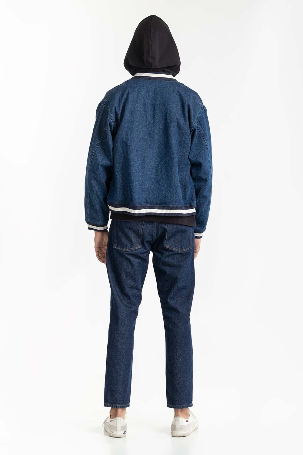 Blue Ribbed Collared Denim Jacket 224-110-038