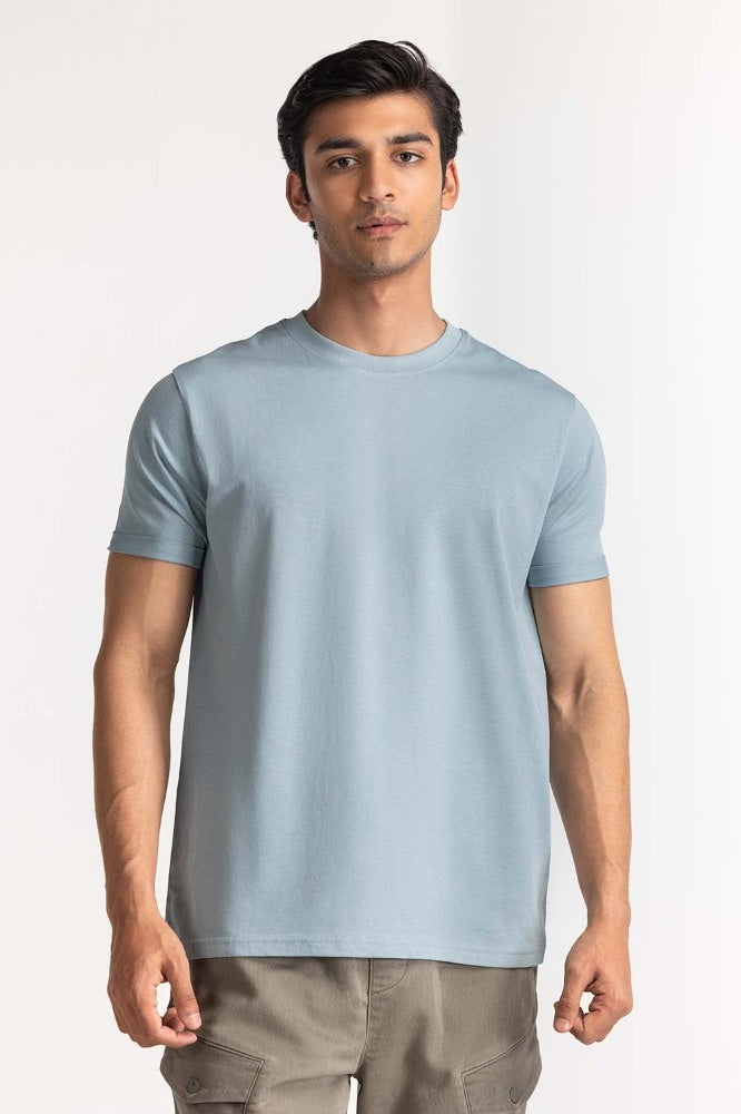 Blue Roled Up Sleeve Tee TS-CNSJ24-086