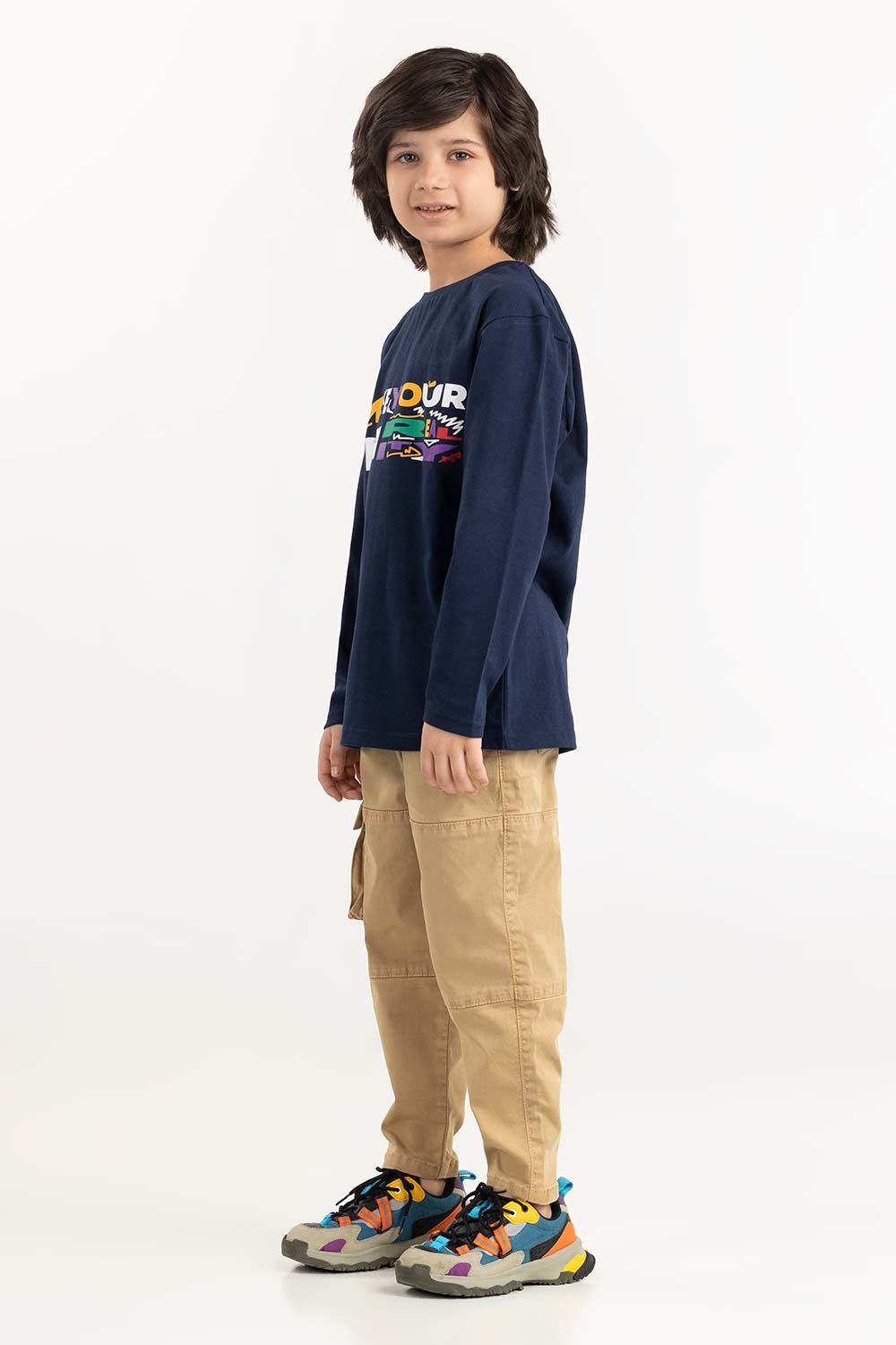 Junior Boy Blue Round Neck T-Shirt 224-313-022