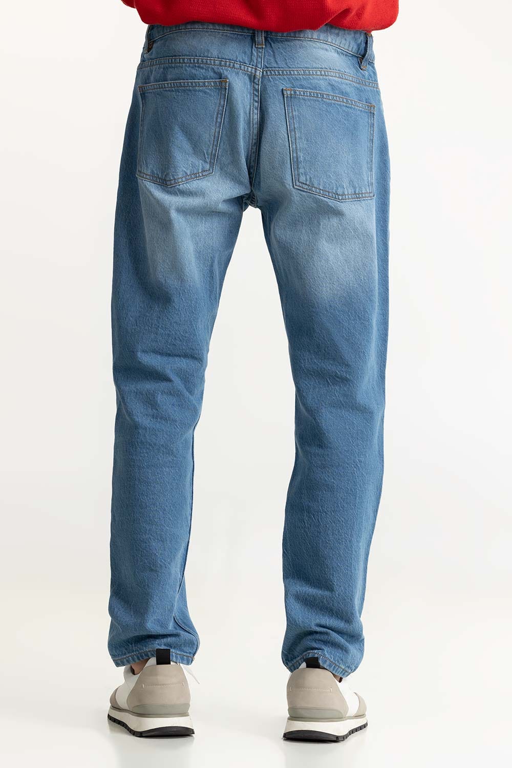 Blue Slim Fit Jeans With Whiskers Detail 224-121-006