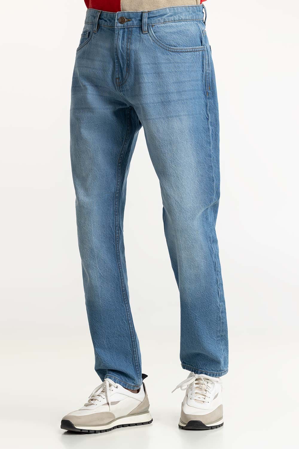 Blue Slim Fit Jeans With Whiskers Detail 224-121-006