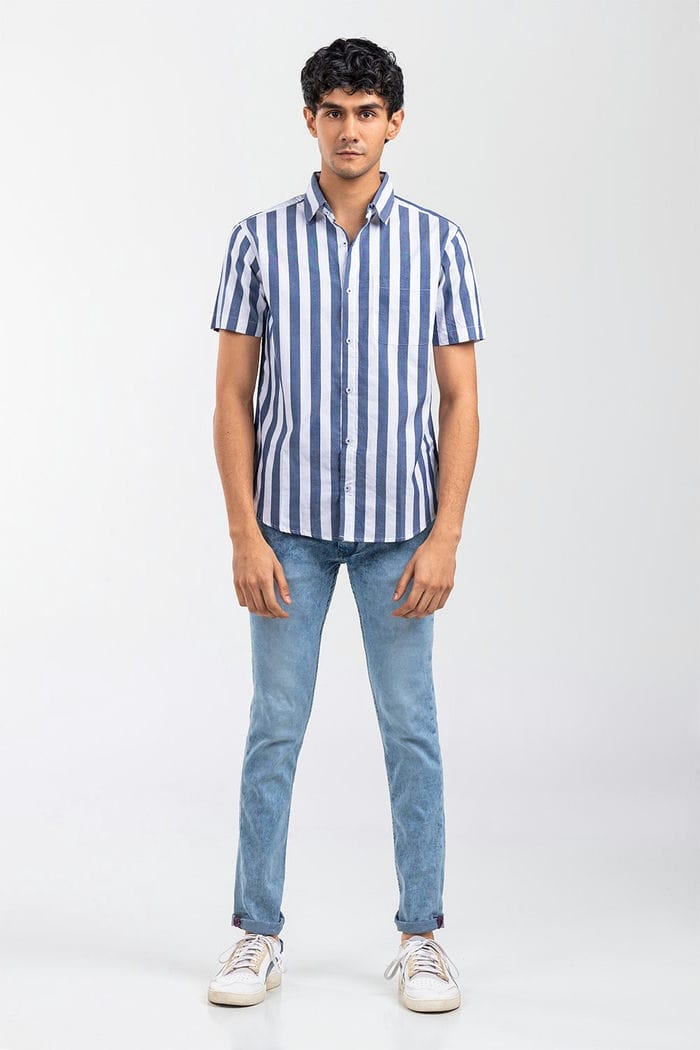 Blue Striped Casual Shirt CM-YD-2874 CS HS