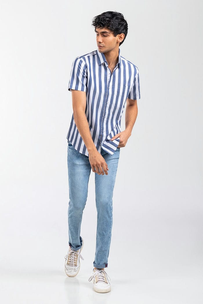 Blue Striped Casual Shirt CM-YD-2874 CS HS