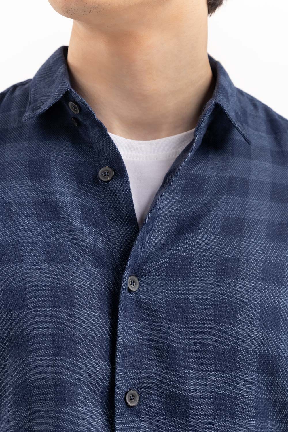 Blue Textured Button Down Shirt 224-117-017