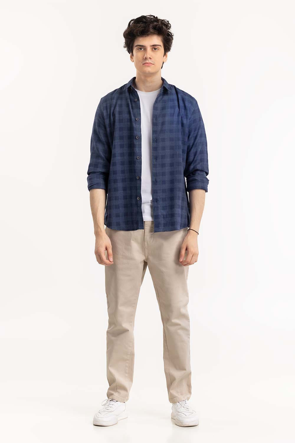 Blue Textured Button Down Shirt 224-117-017