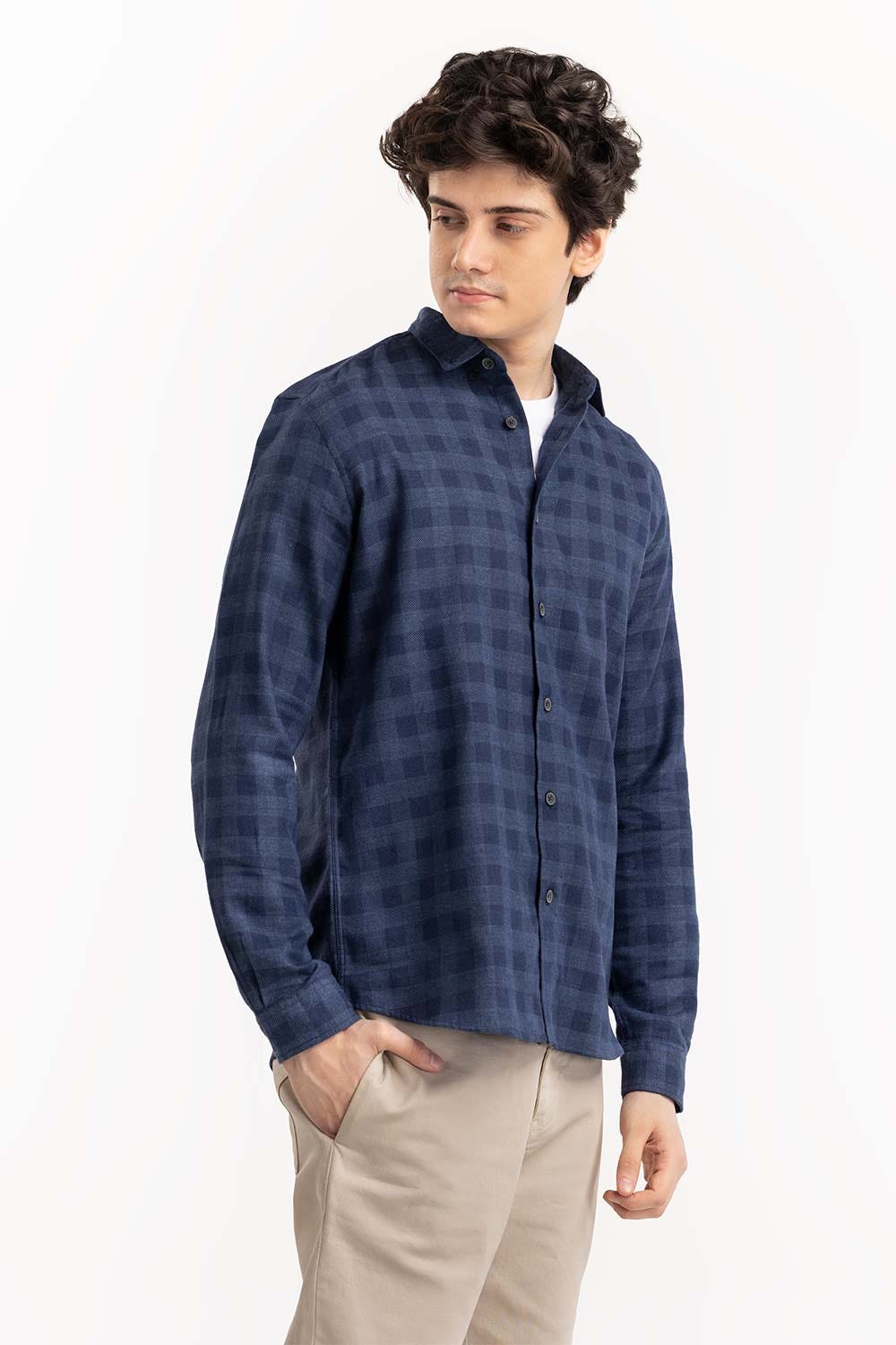 Blue Textured Button Down Shirt 224-117-017