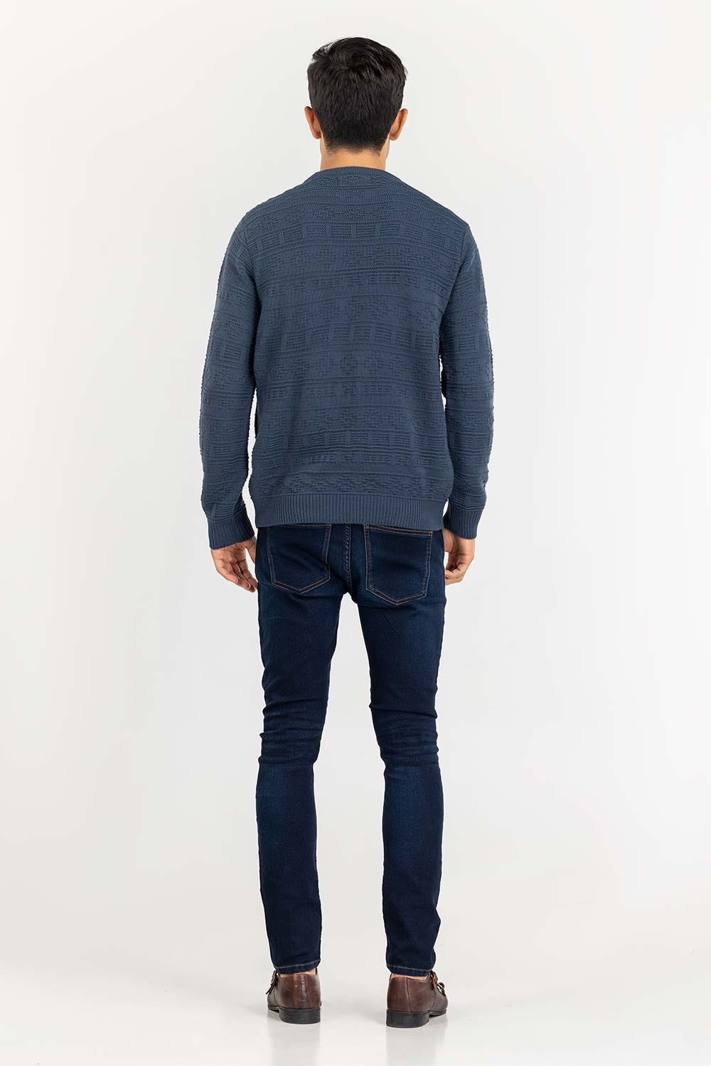 Blue Textured Crew Neck Sweater SWT-FFSCN22-104