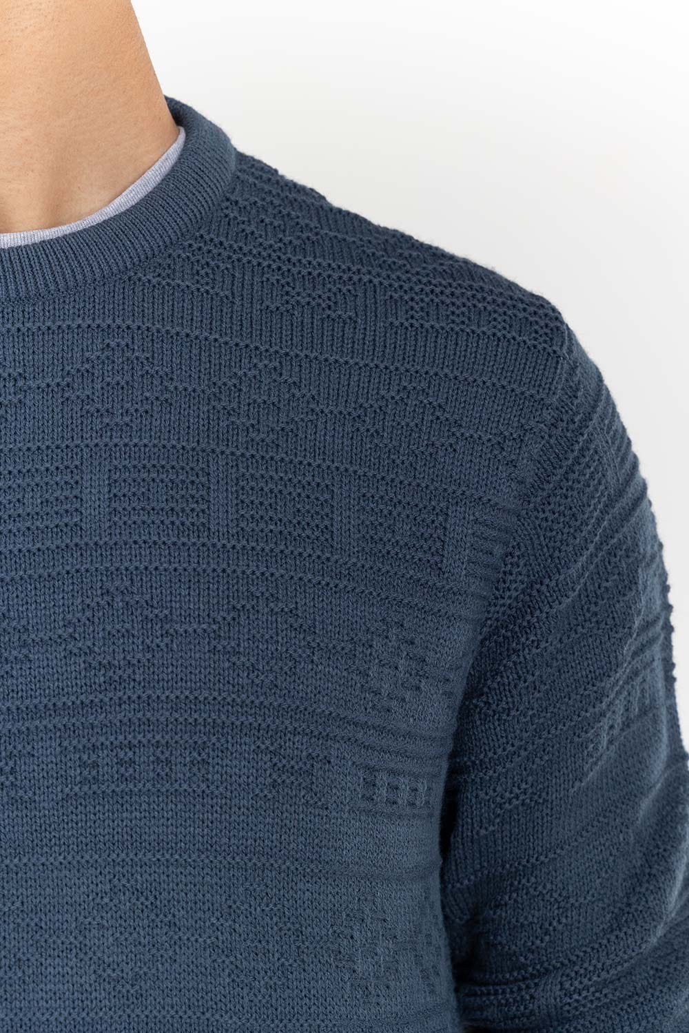 Blue Textured Crew Neck Sweater SWT-FFSCN22-104
