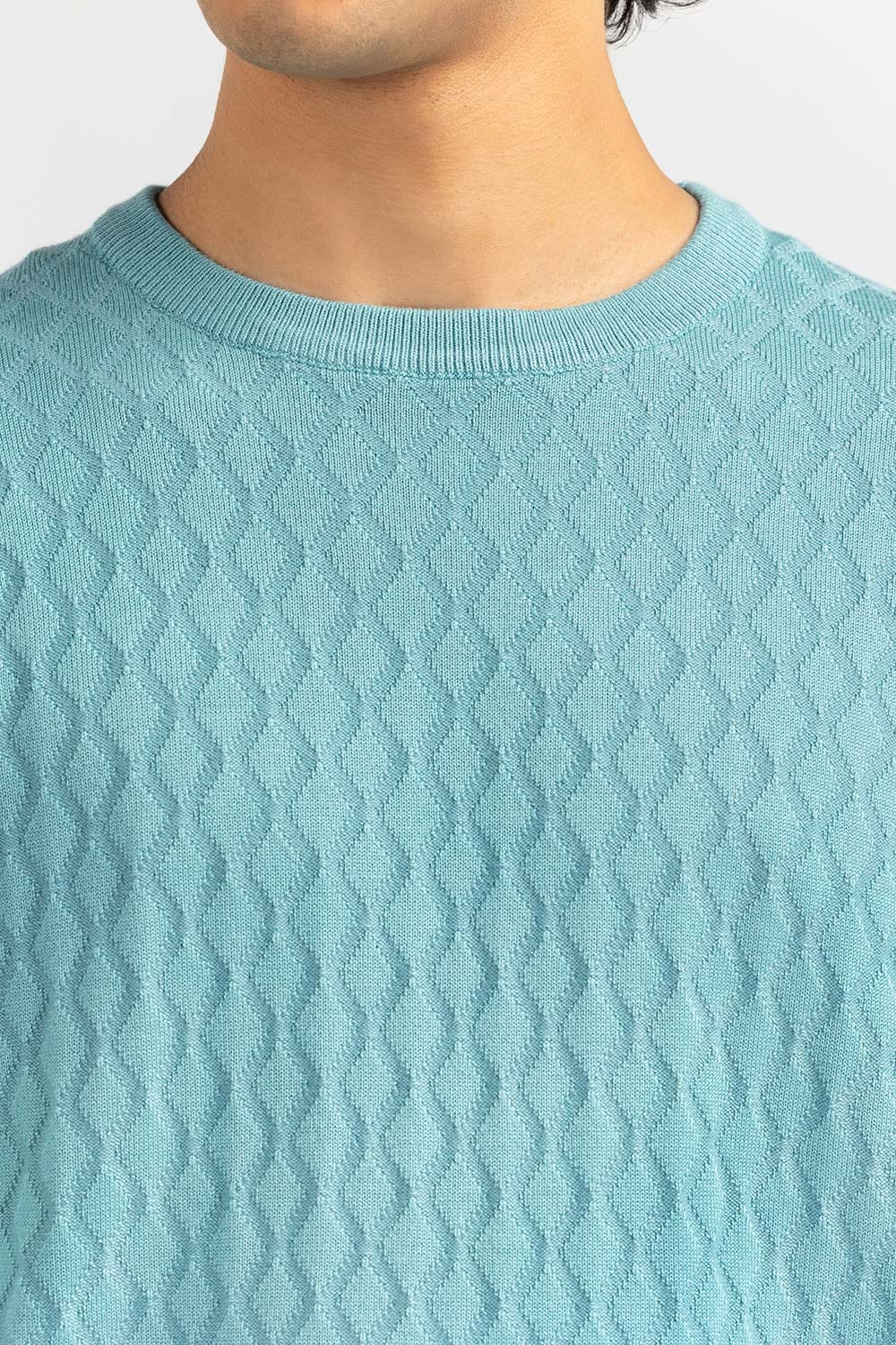 Blue Textured Crew Neck Sweater SWT-FFSCN22-248