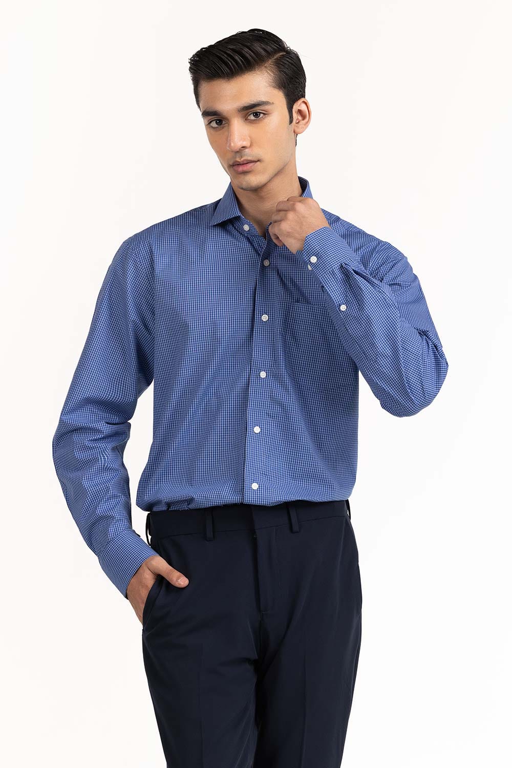 Blue White Checkered Yarn Dyed Dress Shirt FS-YD23-006