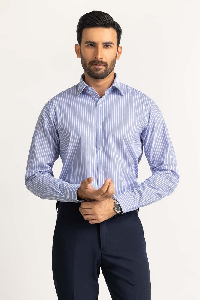 Blue White Stripe Formal Shirt MN-FS-YD24-048