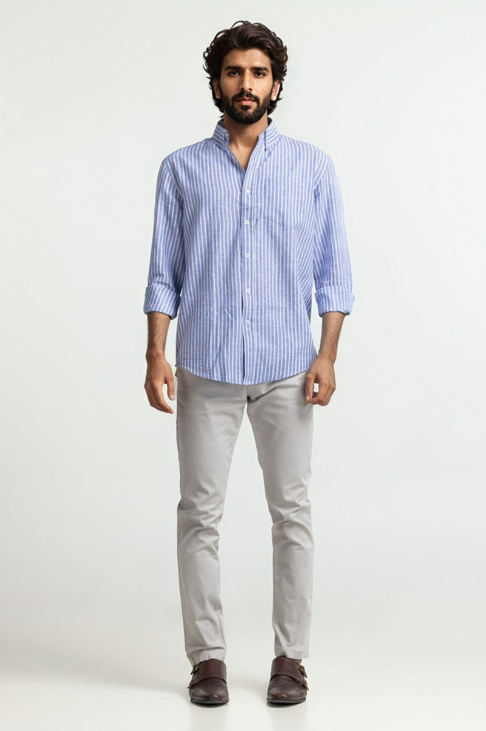 Blue White Striped Linen Casual Shirt MN-CS-SS24-002