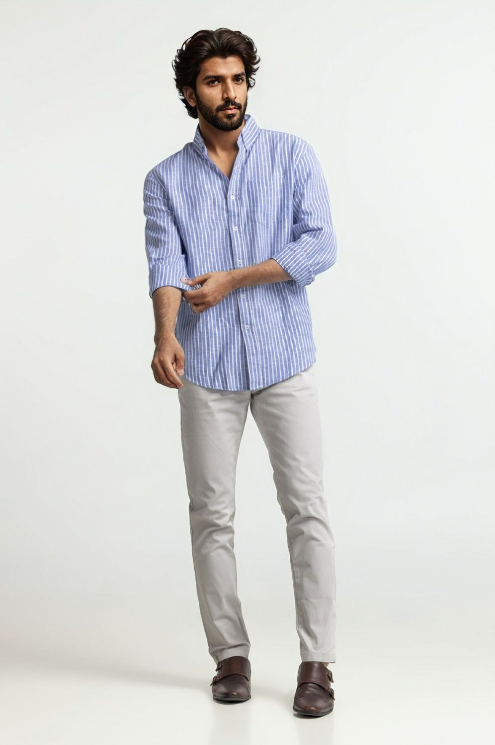 Blue White Striped Linen Casual Shirt MN-CS-SS24-002