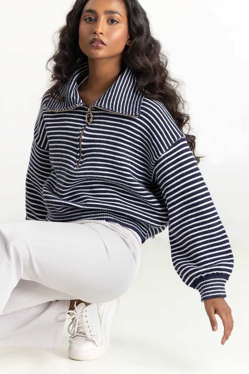 Blue Striped Knit Sweater Y-8065