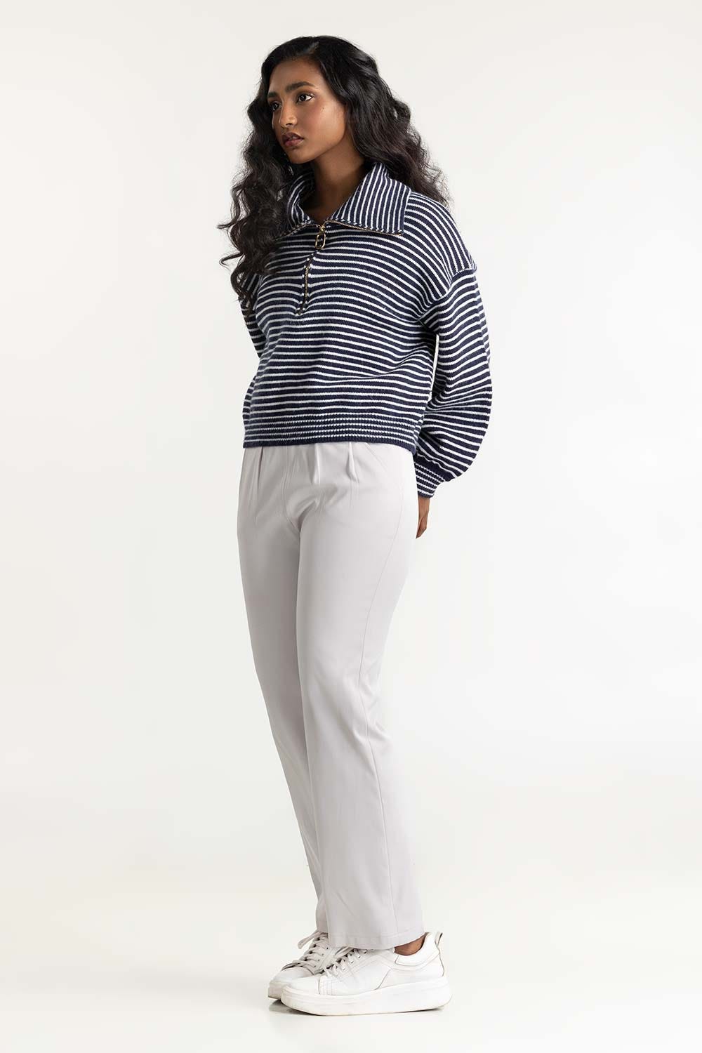 Blue Striped Knit Sweater Y-8065