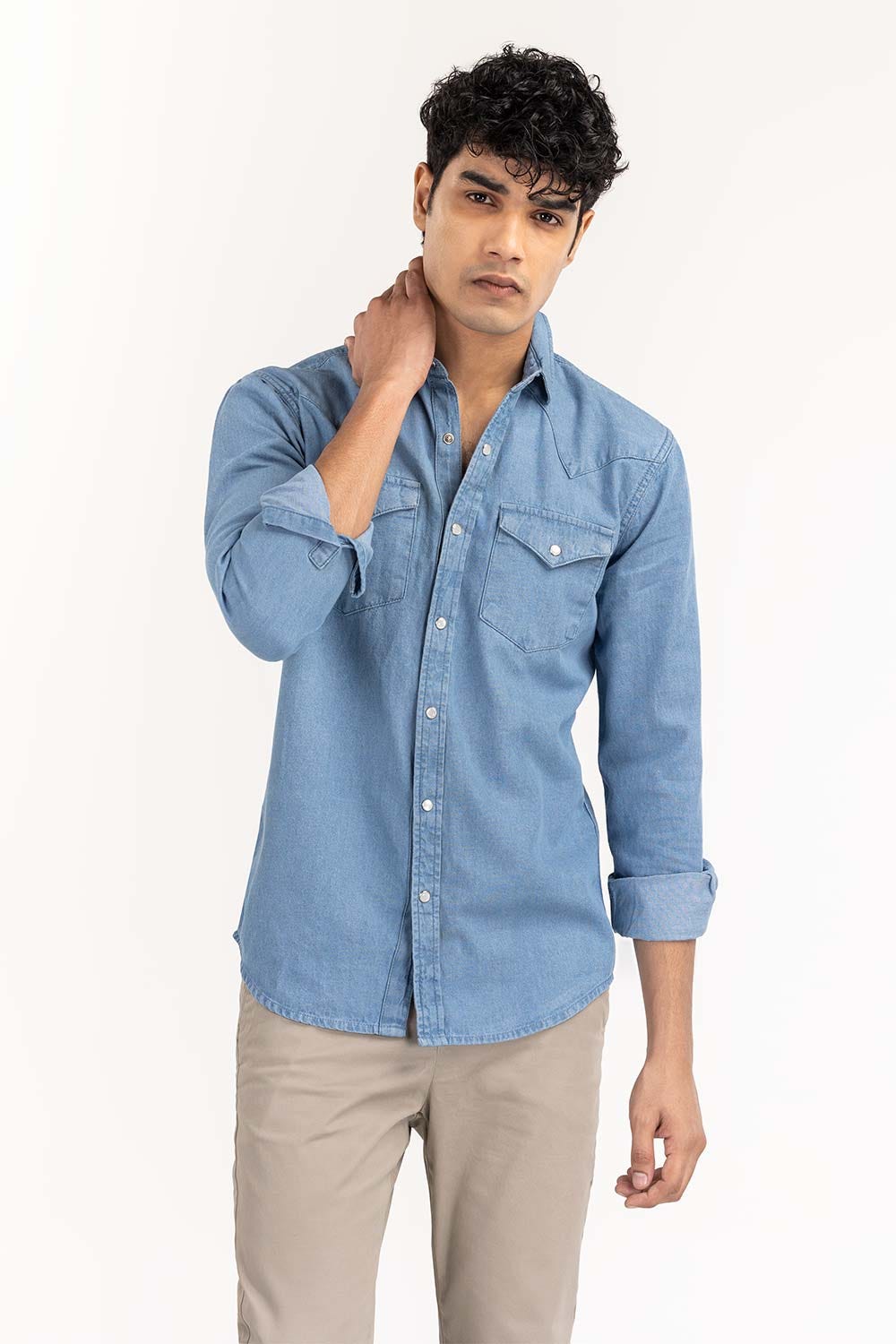 Blue Yarn Dyed Casual Shirt M-DNM-S-017 CS