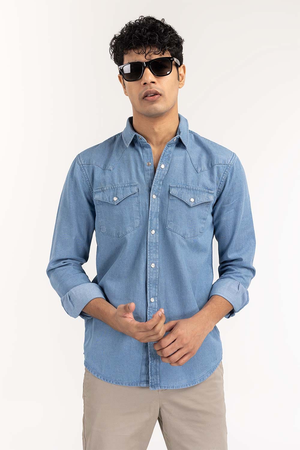 Blue Yarn Dyed Casual Shirt M-DNM-S-017 CS
