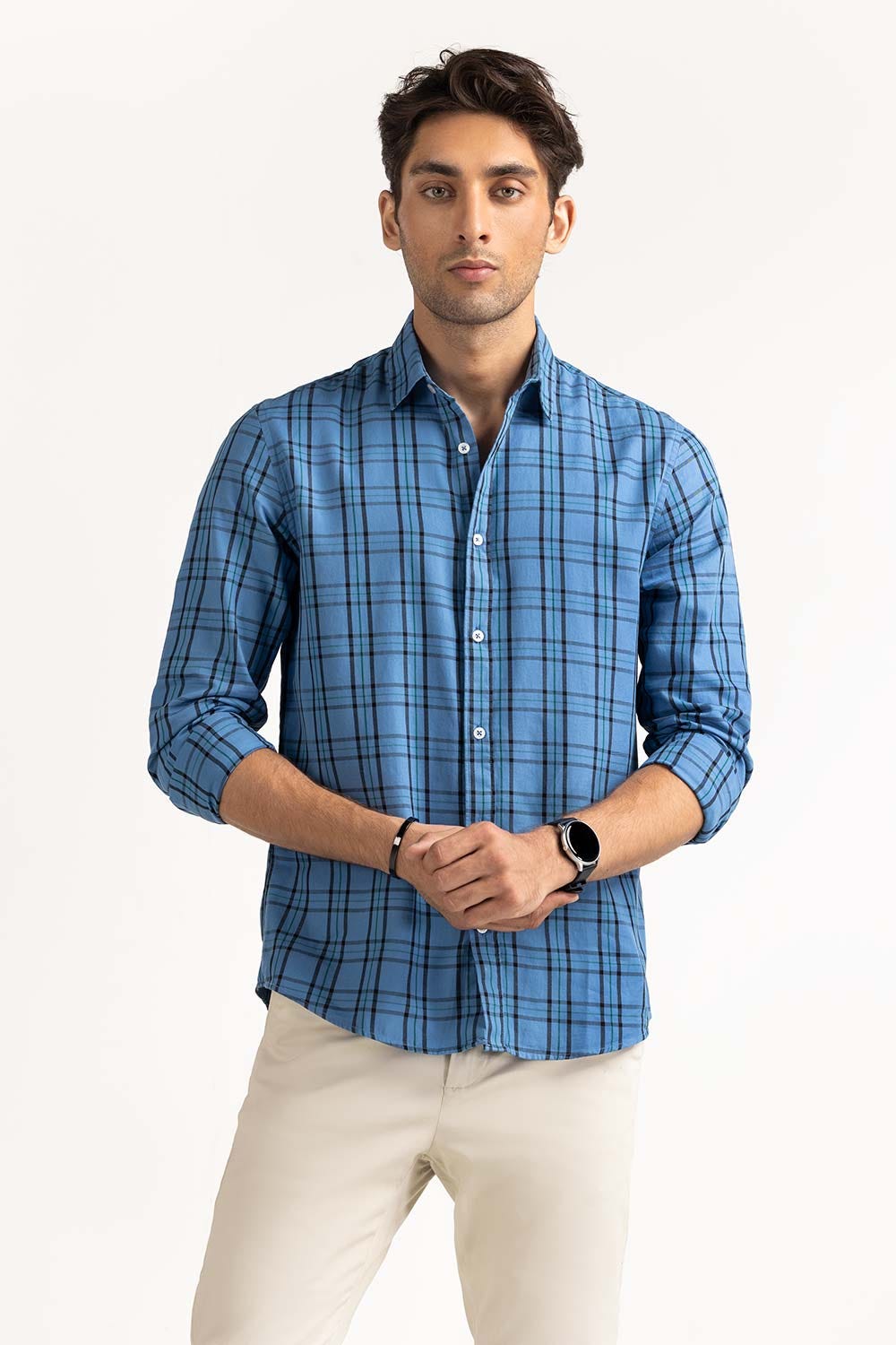 Blue Yarn Dyed Checkered Casual Shirt MN-CS-YD23-017