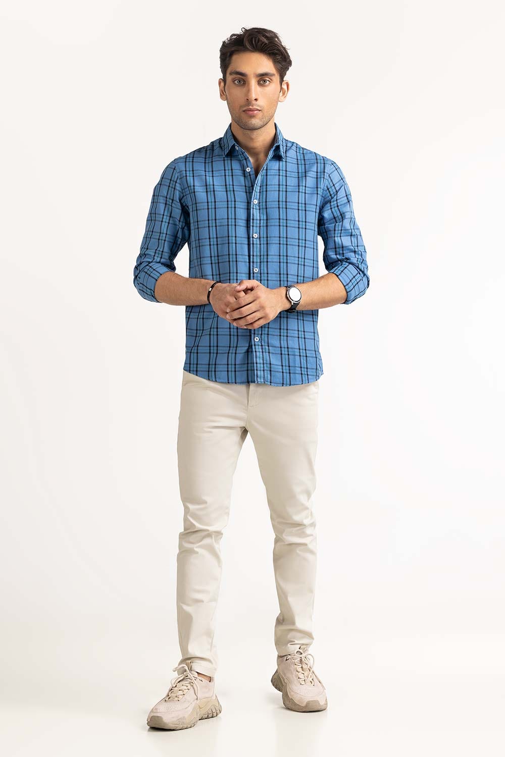 Blue Yarn Dyed Checkered Casual Shirt MN-CS-YD23-017