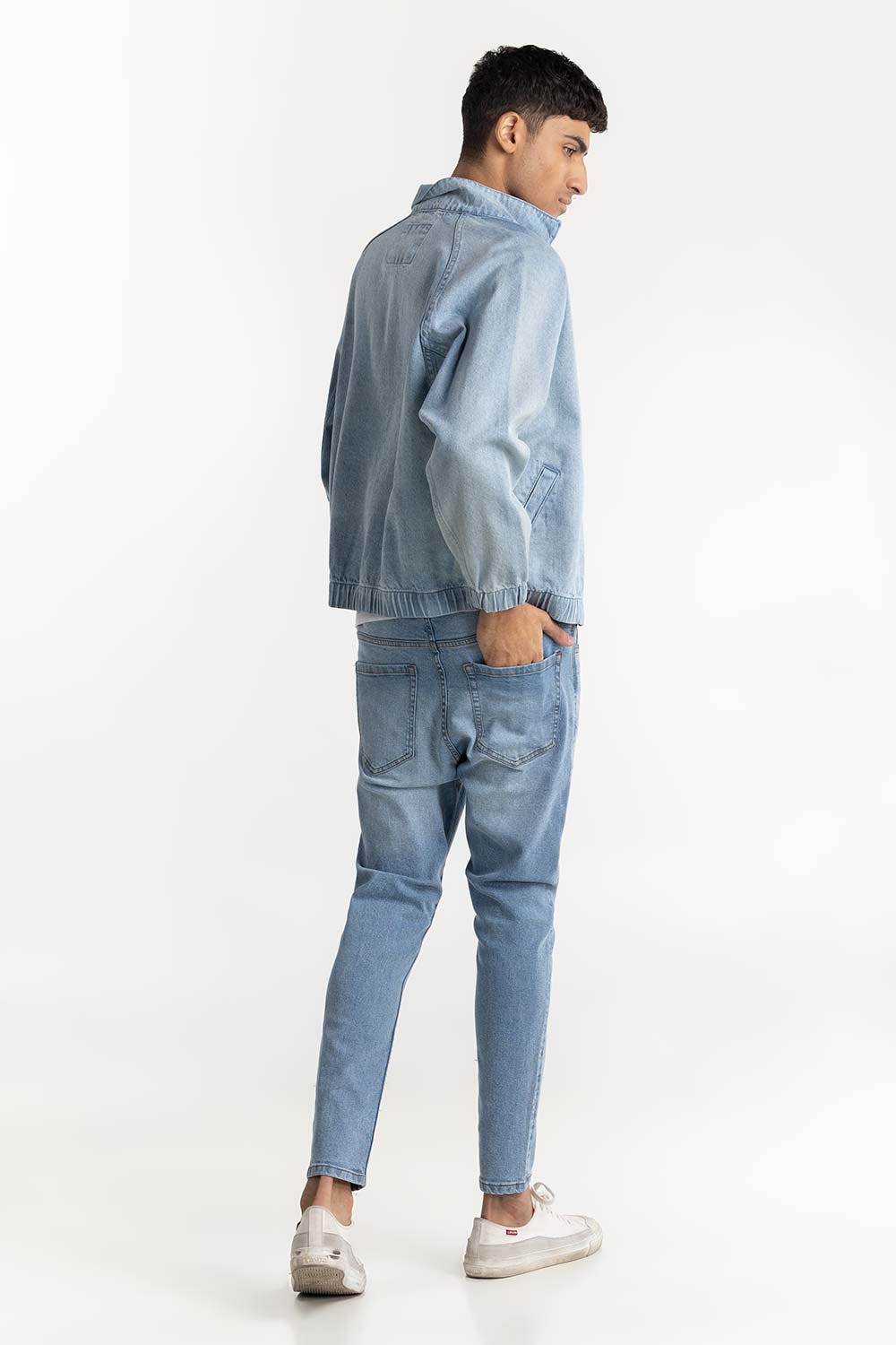 Light Blue Bomber Jacket with Embroided Patch 224-110-035
