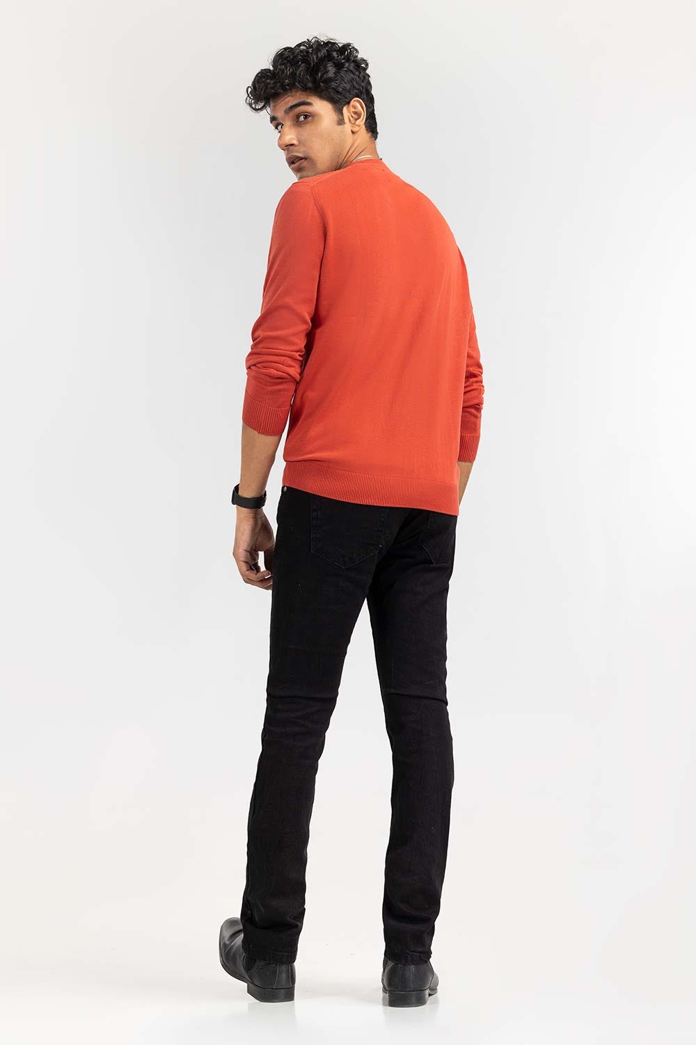 Brick-Red Basic V Neck Sweater SWT-BFSVN-22-008