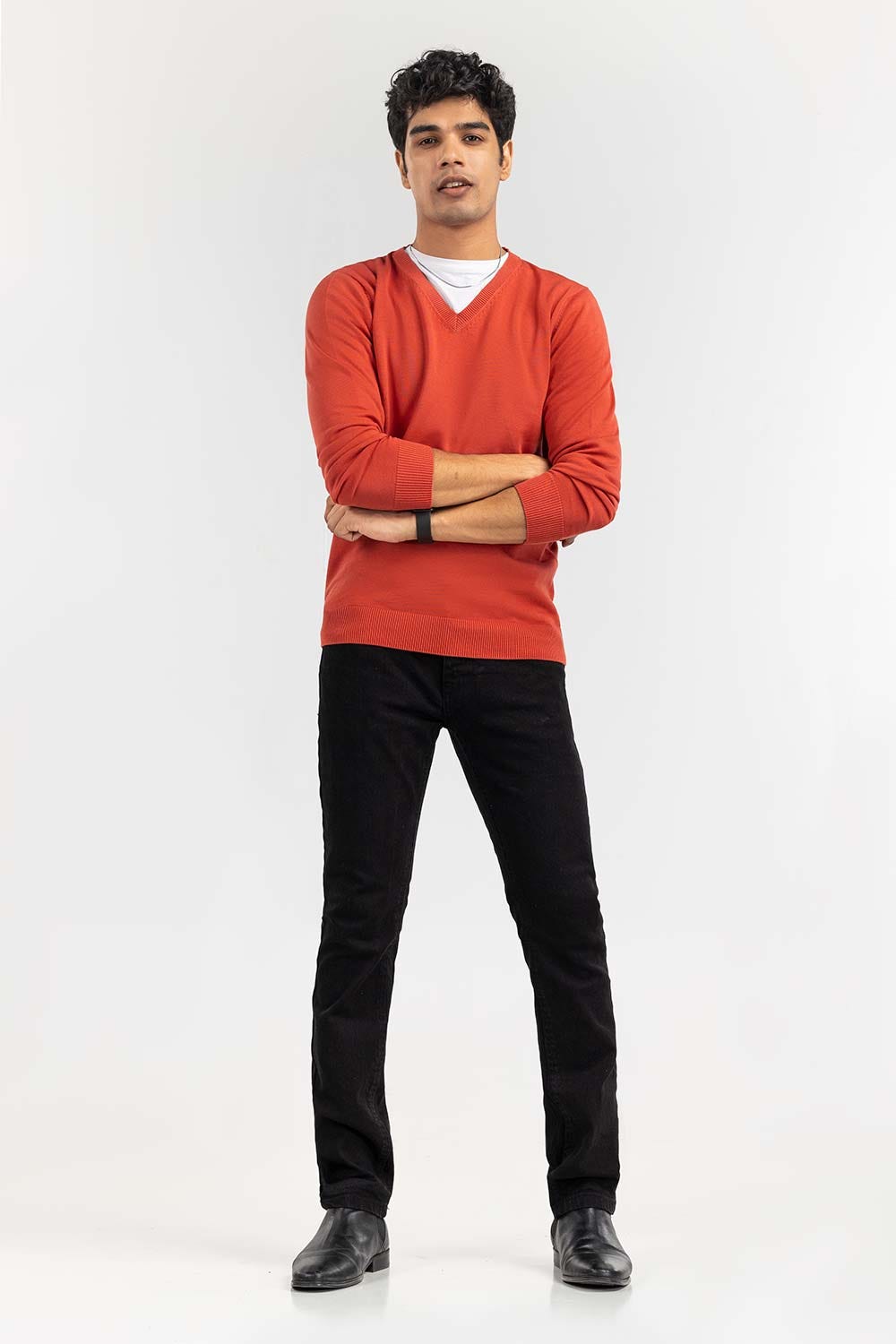 Brick-Red Basic V Neck Sweater SWT-BFSVN-22-008