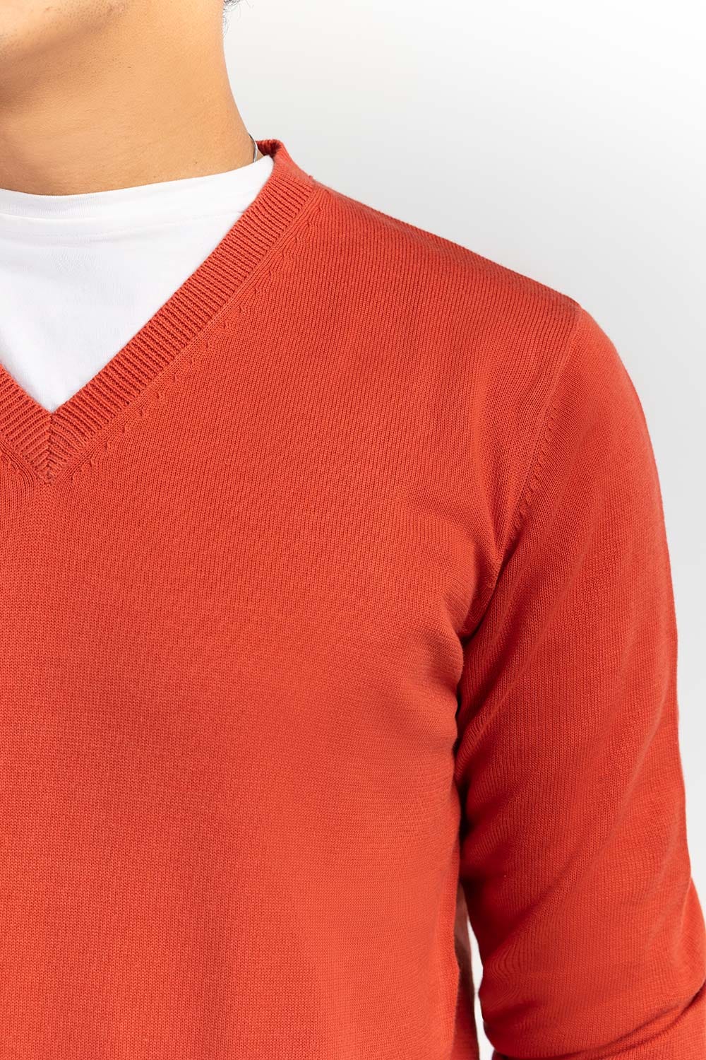 Brick-Red Basic V Neck Sweater SWT-BFSVN-22-008