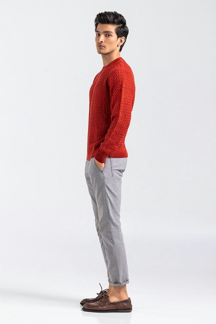 Brick Red Fashion Sweater FS-SWT-ACR-FD-425-01