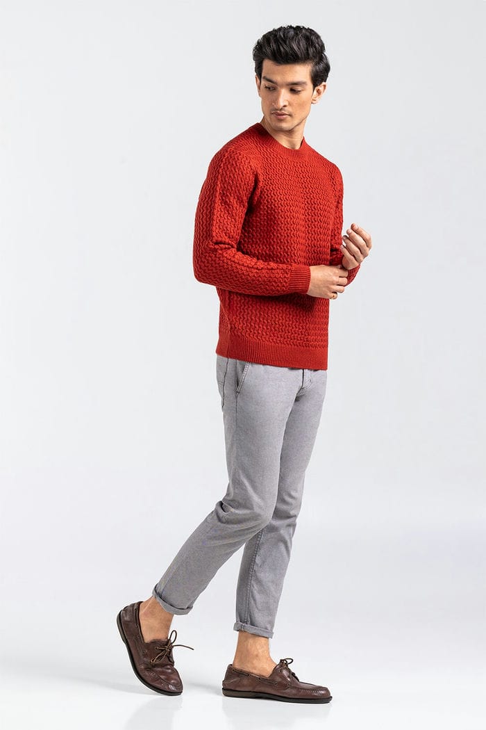 Brick Red Fashion Sweater FS-SWT-ACR-FD-425-01