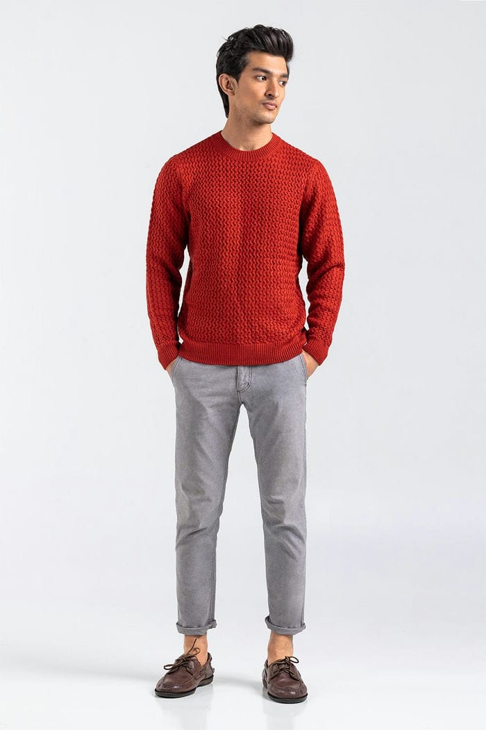 Brick Red Fashion Sweater FS-SWT-ACR-FD-425-01