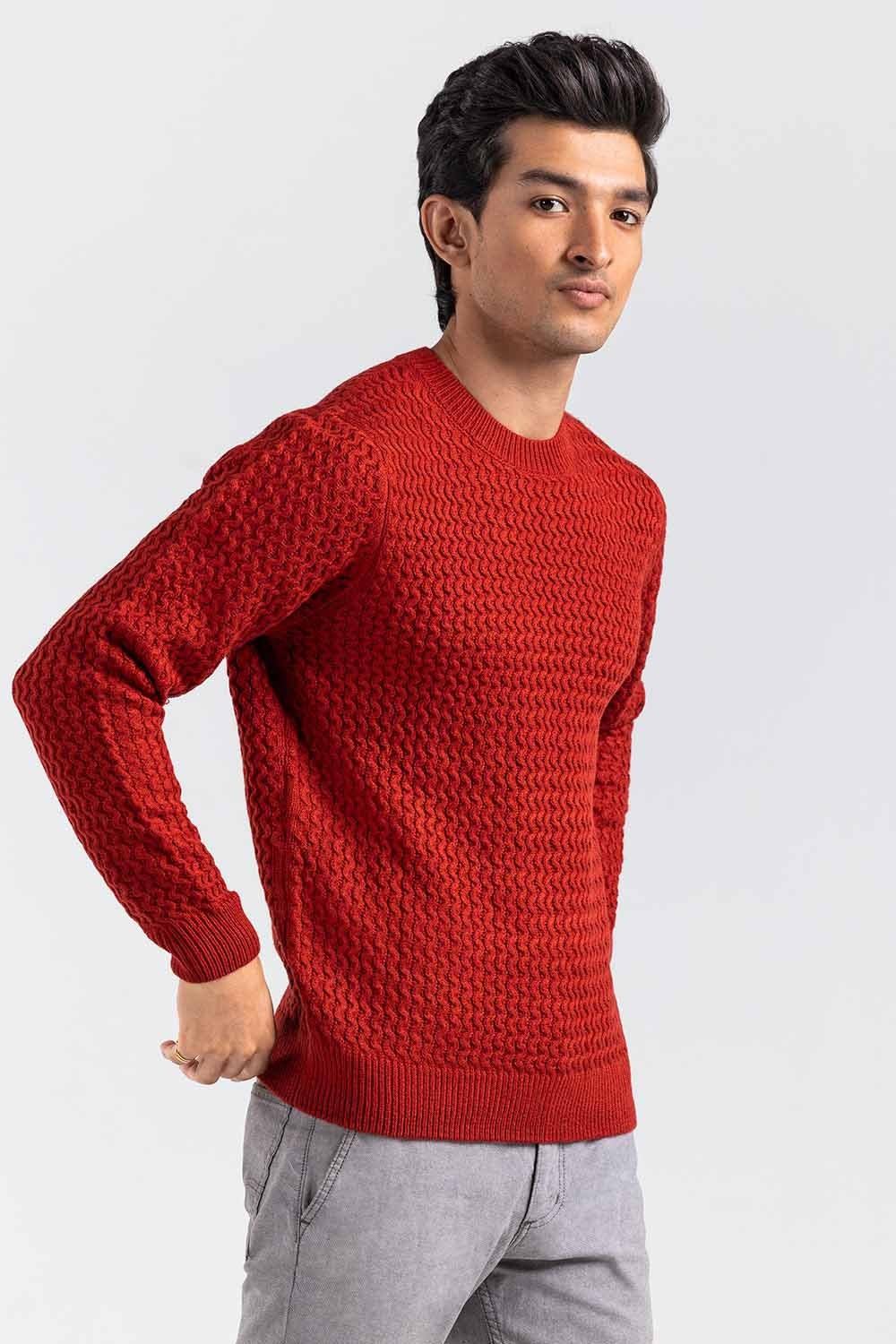 Brick Red Fashion Sweater FS-SWT-ACR-FD-425-01