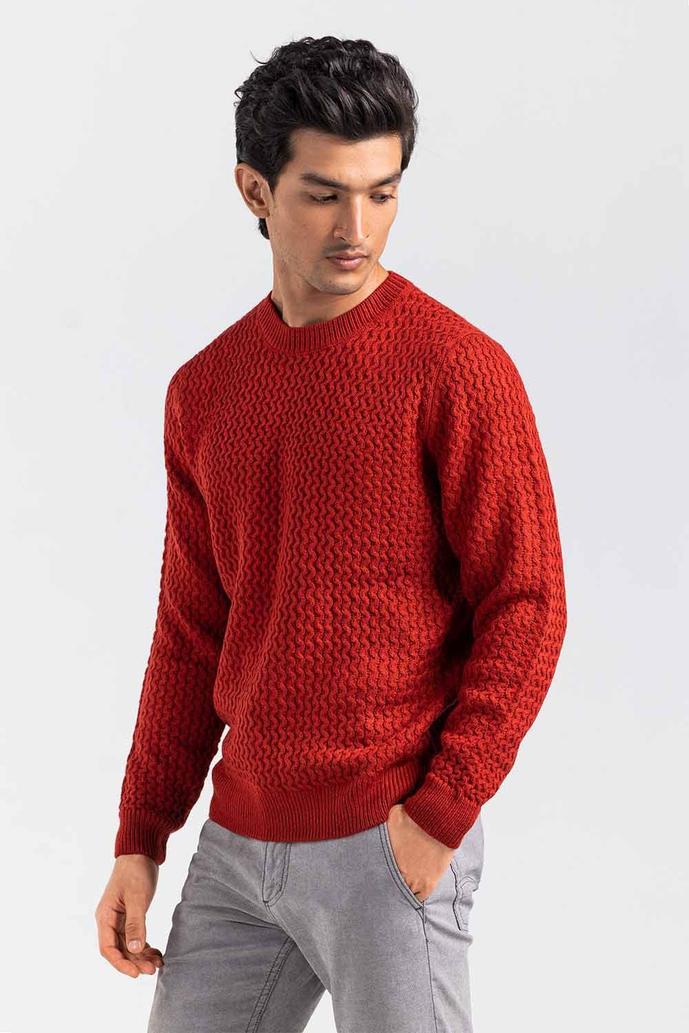 Brick Red Fashion Sweater FS-SWT-ACR-FD-425-01