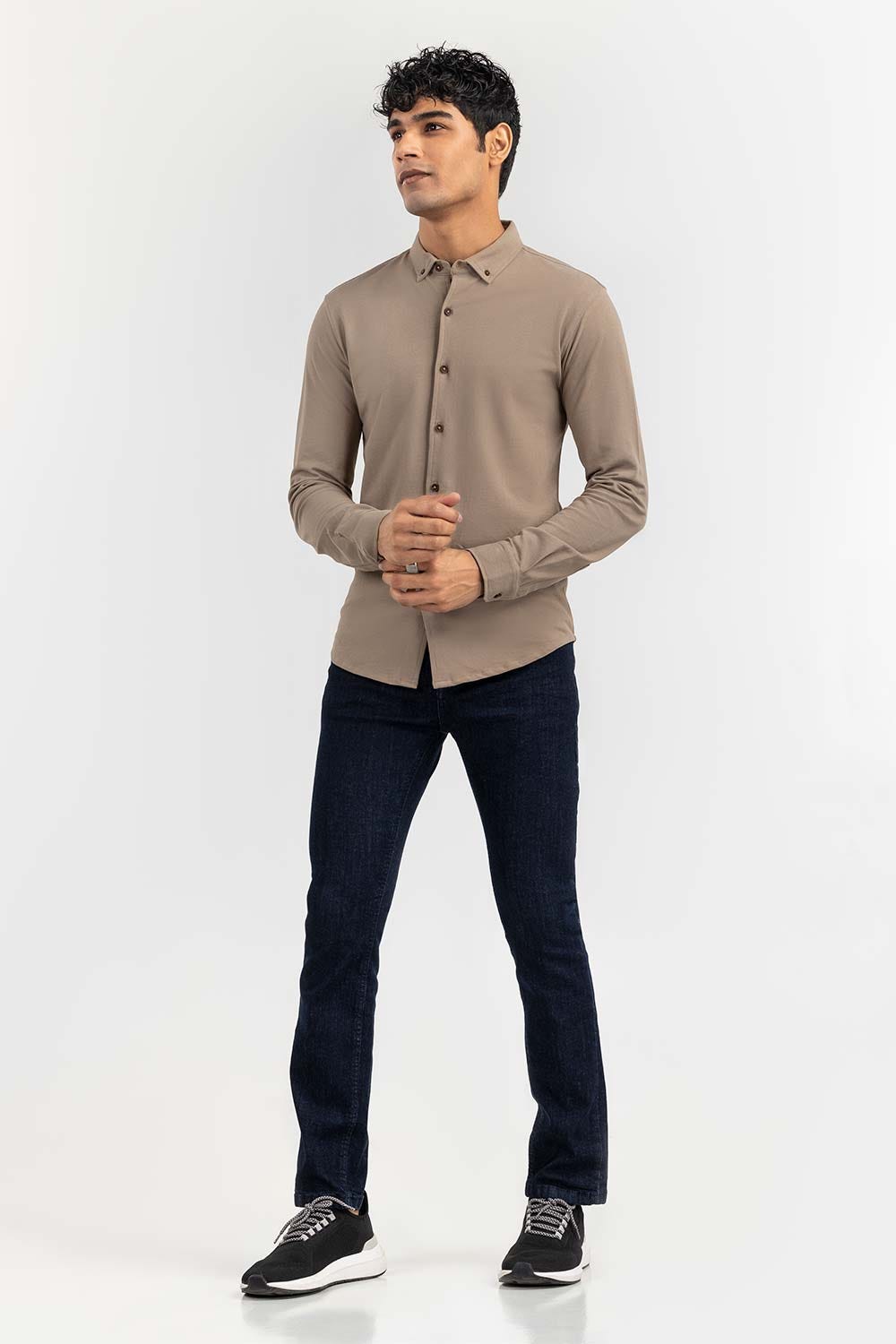 Brown Basic Knitted Casual Shirt FS-CS-KNIT-D22