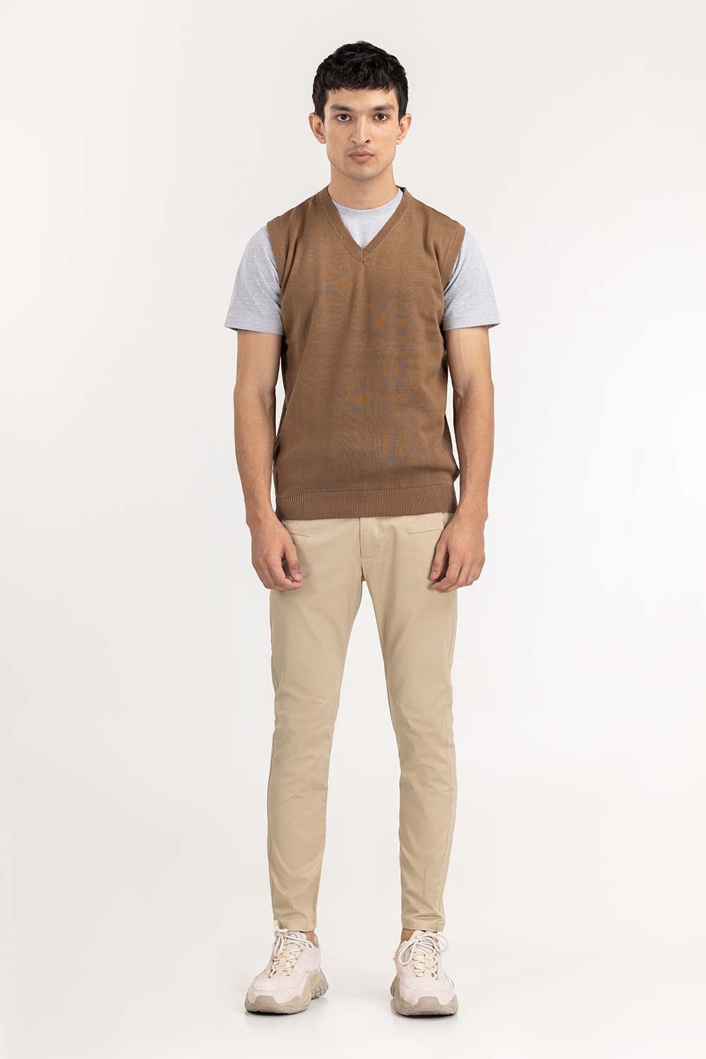 Brown Basic Sleeveless Sweater SWT-BSLVN-22-005