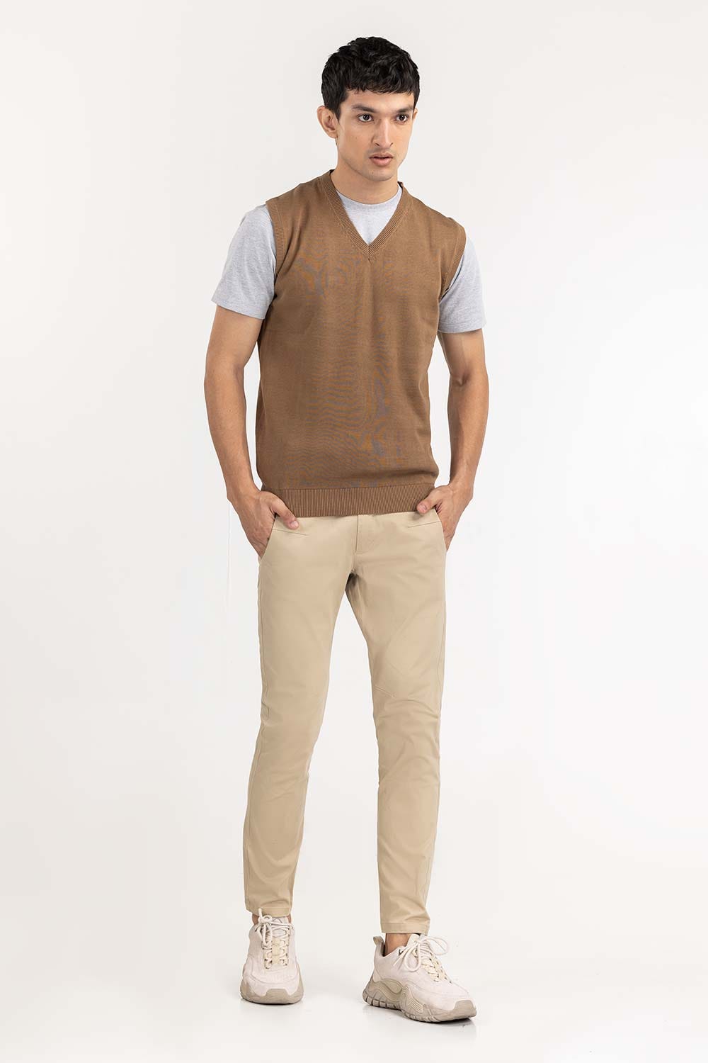 Brown Basic Sleeveless Sweater SWT-BSLVN-22-005