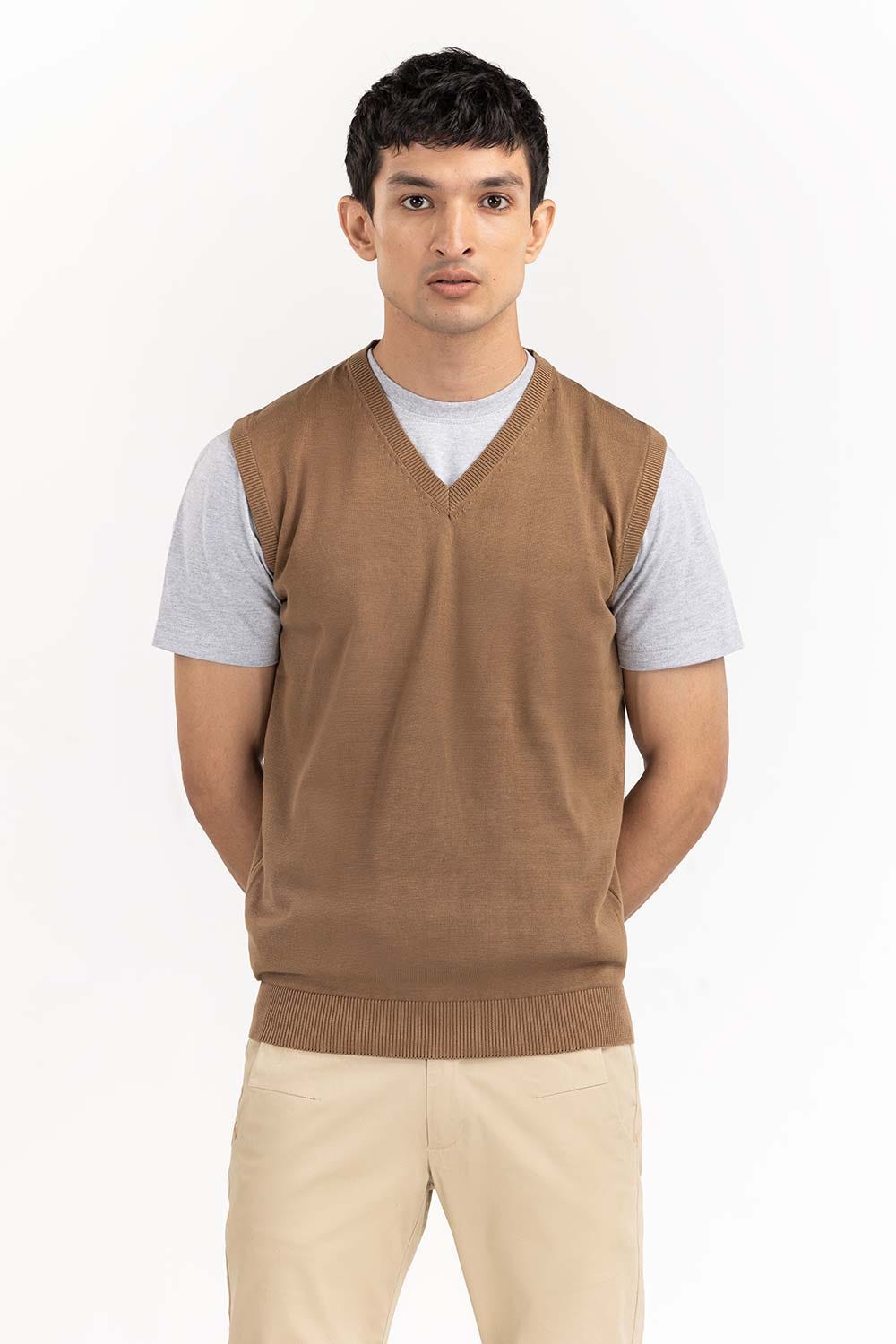 Brown Basic Sleeveless Sweater SWT-BSLVN-22-005