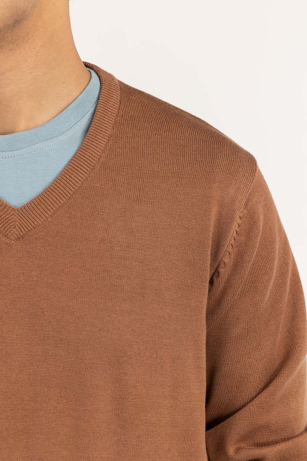 Brown Basic V-Neck Sweater SWT-BFSVN-22-002